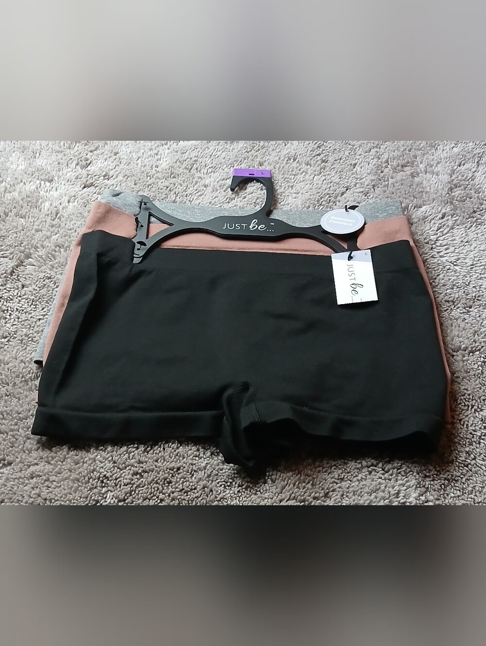 NWT Just Be Women's Seamless Boyshort Panties 3-Pack Size L Olivia Black Grey
